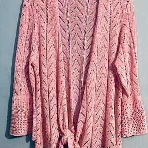 Ruby Road Pink Sz XL Open Front Lightweight Sweater Tie Front Butterfly Sleeve